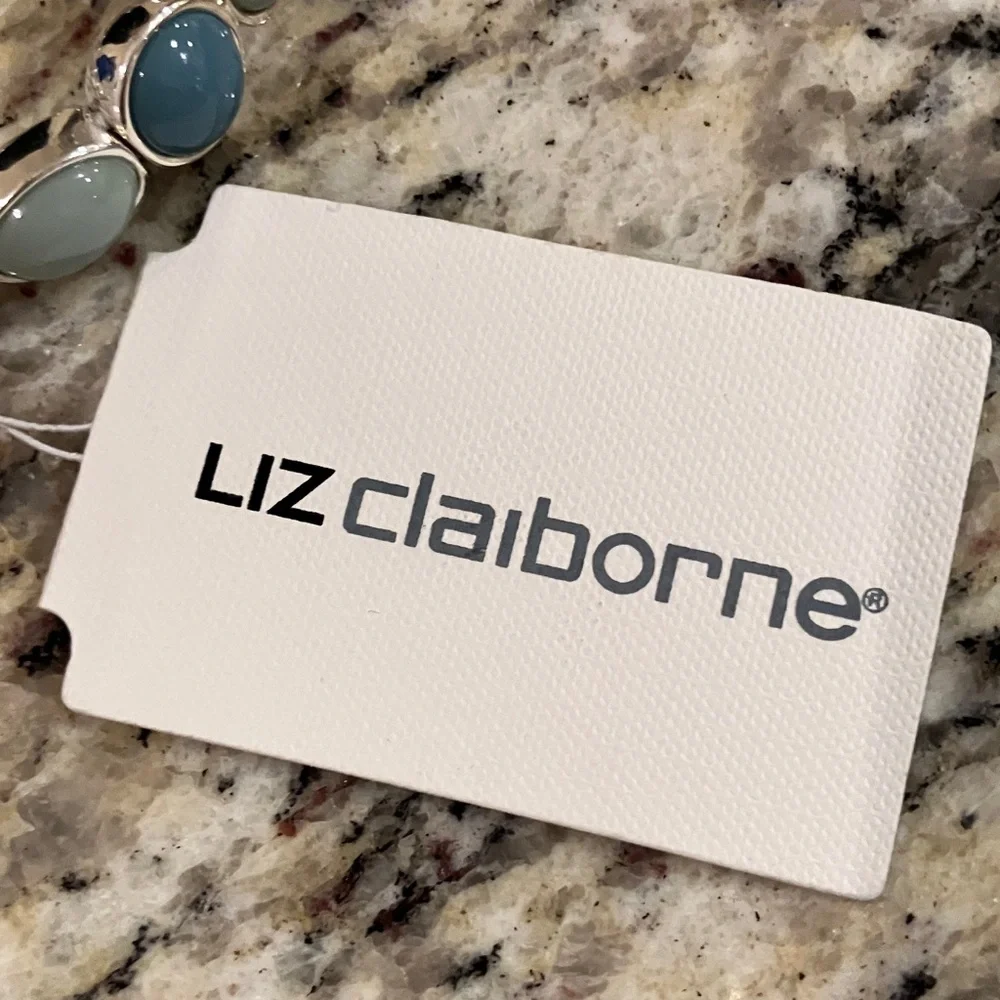 Liz Claiborne Blue & Silver Oval Accents Stretch Bracelet Business Casual Beach - Picture 4 of 6